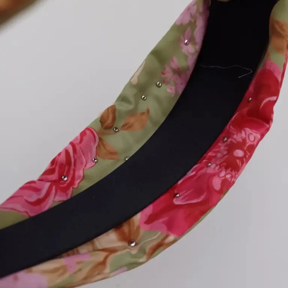 Headband Colorful Flower Printed Wide Faux Pearl Sparkling Rhinestone